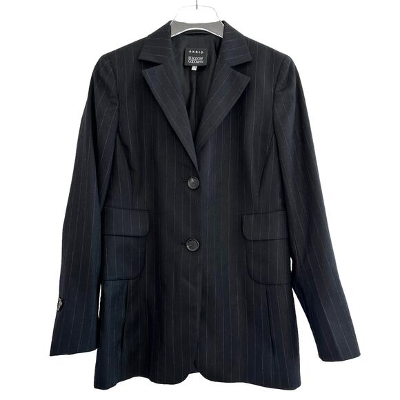Akris Bergdorf Goodman Blazer Sz 10 Black Pinstripe Cashmere Silk Dark Academia - Picture 1 of 9